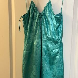 Teal Satin Mini Dress from Revolve